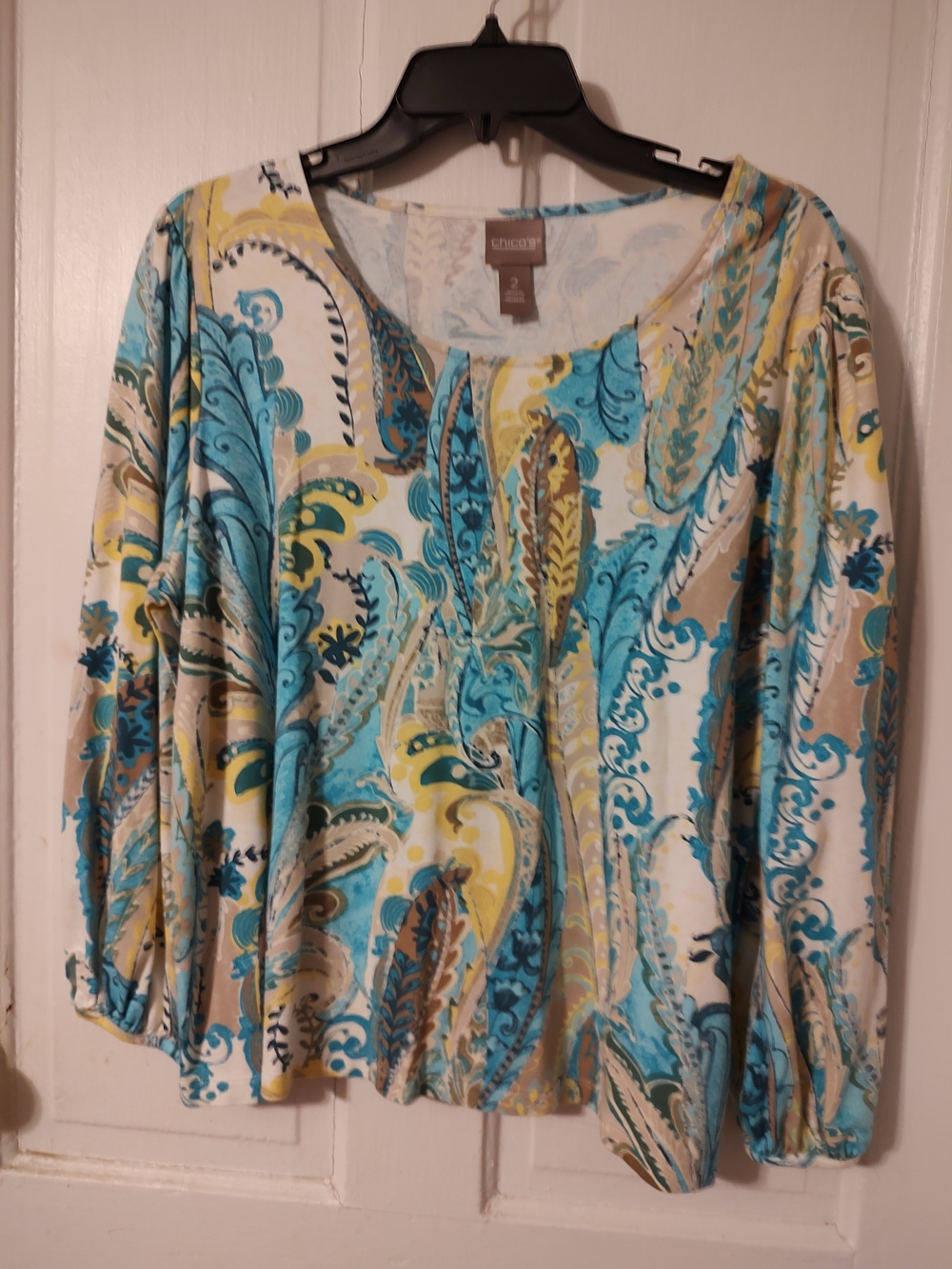 Chico's Teal Paisley Scoop Neck Women's Top